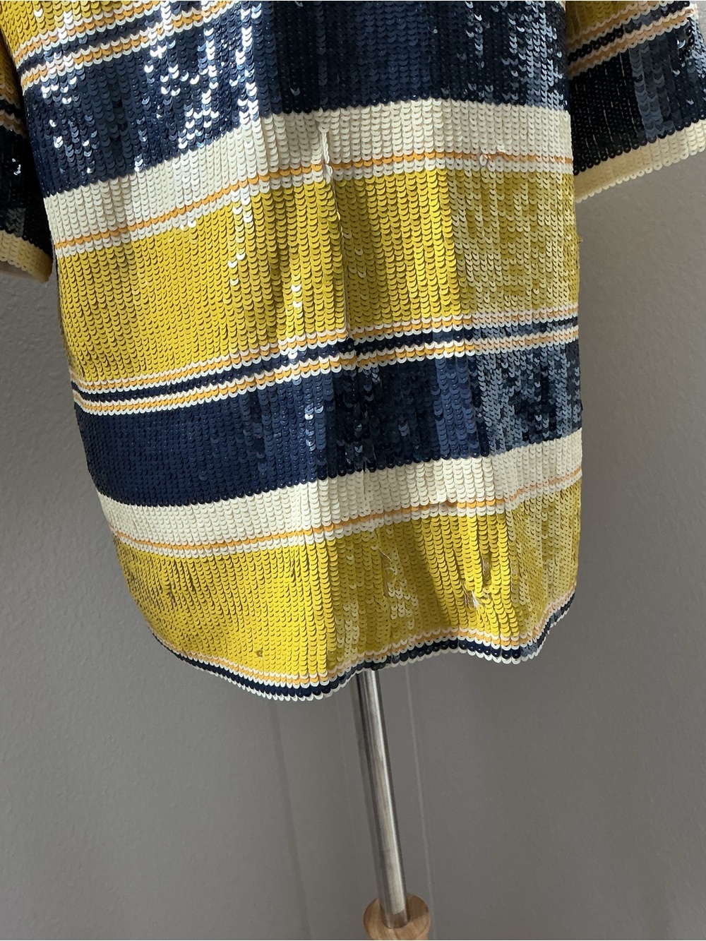 3.1 Phillip Lim Yellow, Navy & Cream Sequin Stripe Short Sleeve Top - Picture 6 of 9